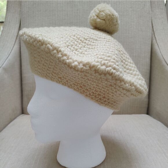 Vintage Hand Knit Pure Wool Irish Tam Beret Hat with Pom Pom - Picture 3 of 9